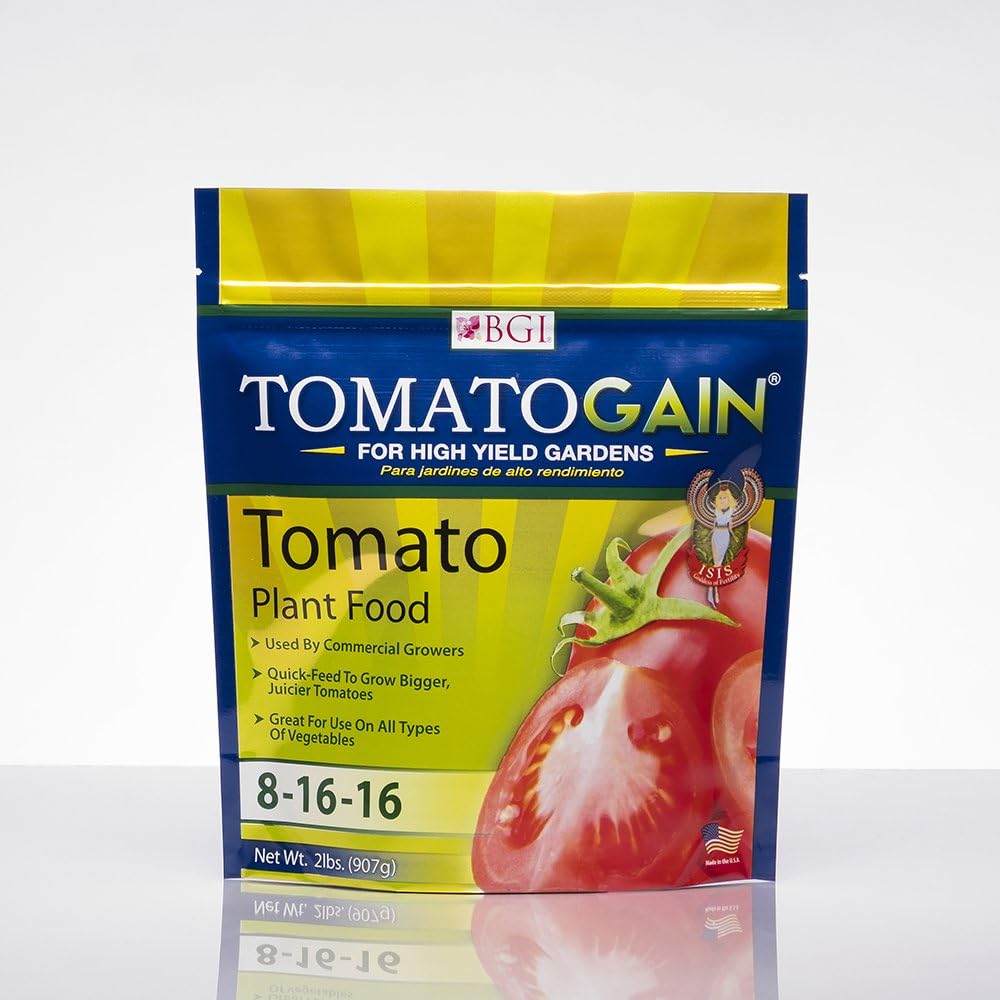 BGI Fertilizers Tomatogain Bag, fertilizante para tomate y vegetales, alimento vegetal para tomates y verduras, 2 lb