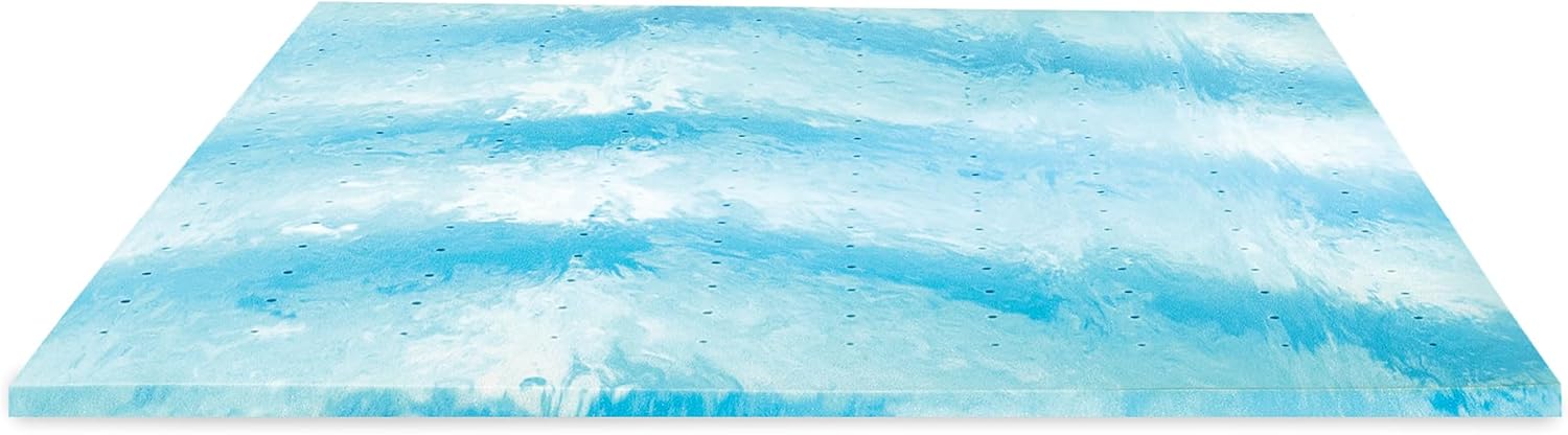 Cubrecolchón de espuma viscoelástica, espuma viscoelástica de remolino de gel, diseño ventilado, espuma certificada CertiPUR-US, azulblanco