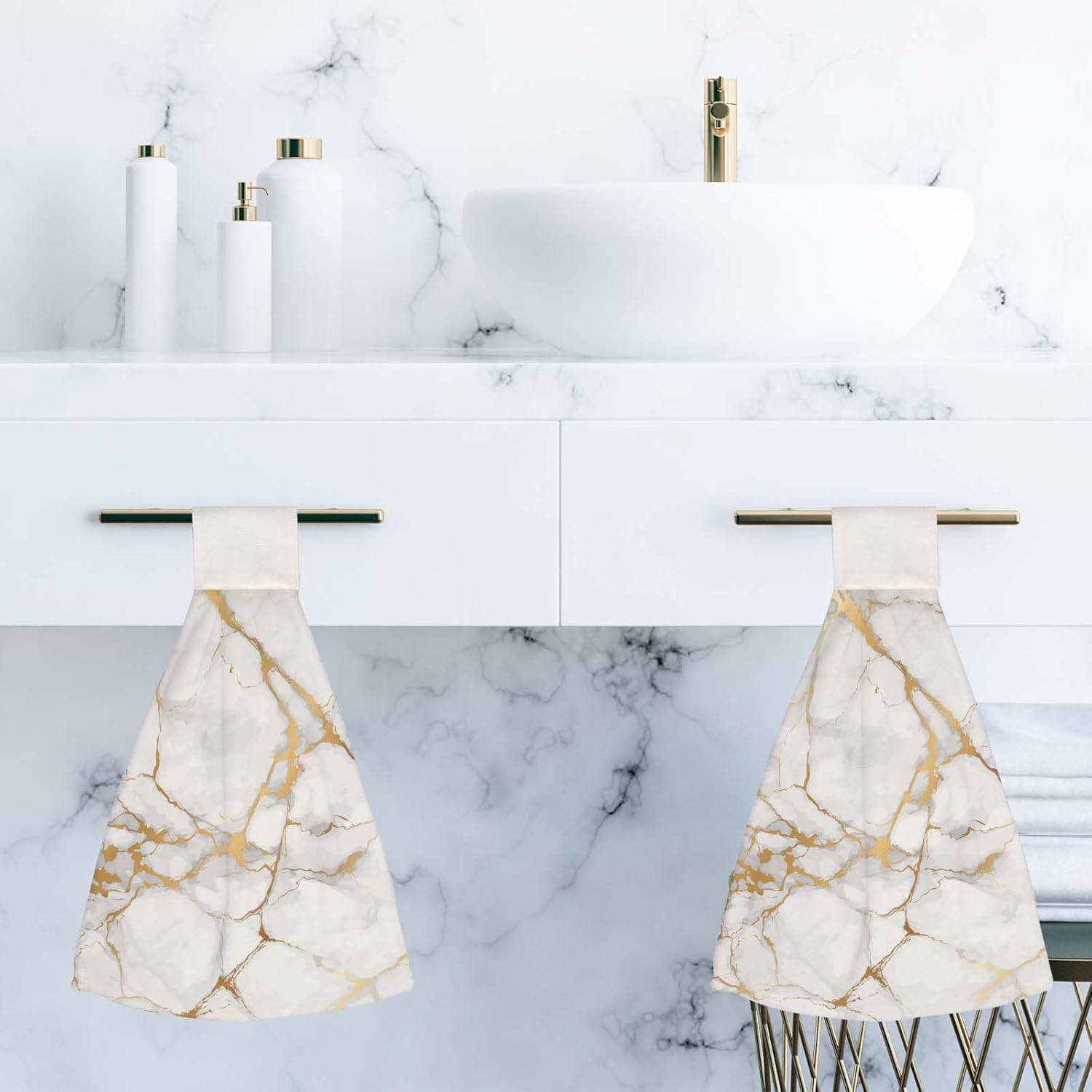 Toalla de mano de cocina con diseño de mármol blanco, 2 toallas de secado rápido, absorbentes, suaves al tacto, para decoración del hogar, cocina,