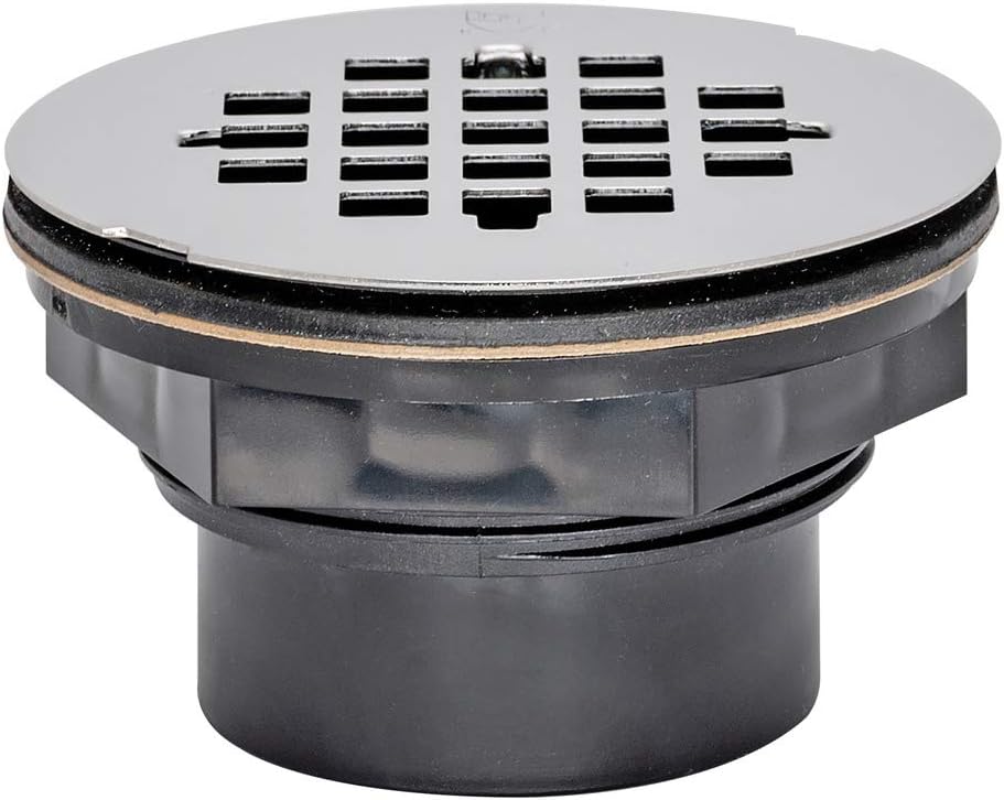 EZ-FLO Desagüe de ducha redondo de ABS de 2 pulgadas con rejilla de acero inoxidable, negro, 15316