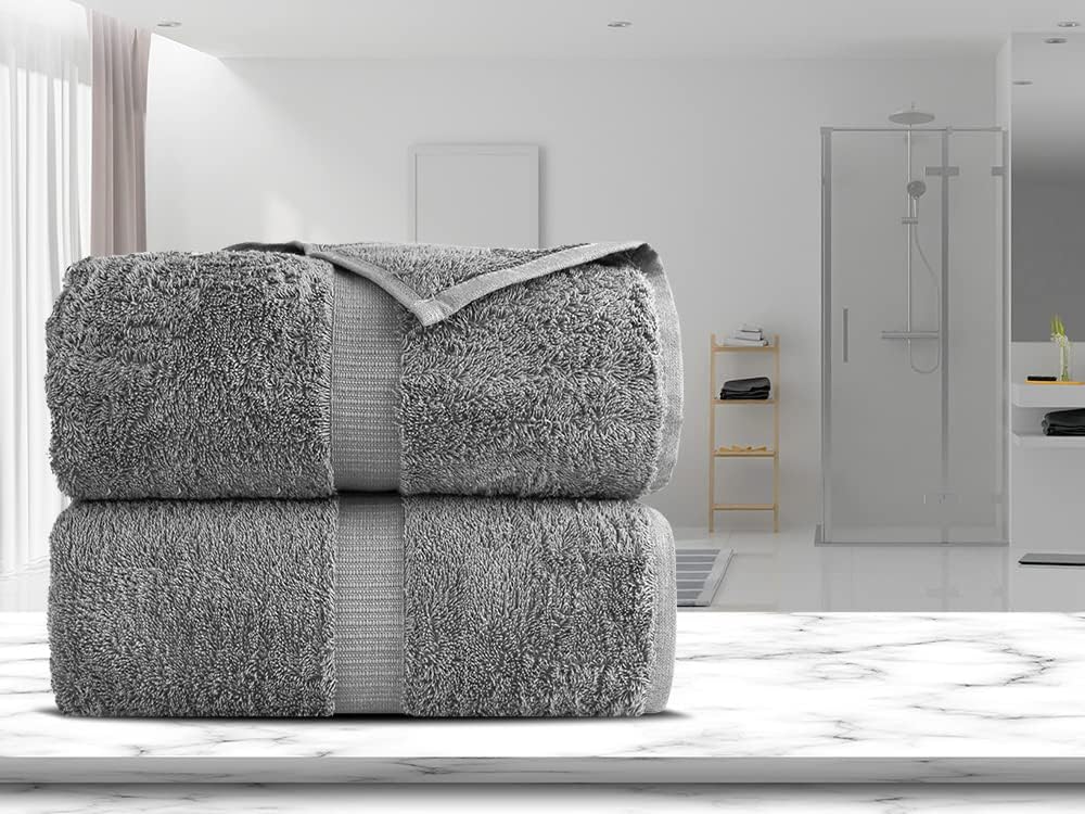 Toallas de algodón turco prémium supersuave y absorbente (toalla de baño de 2 piezas, gris)