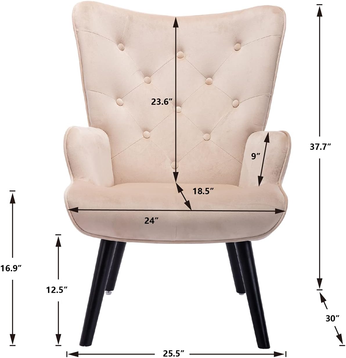 Pannow Silla decorativa de terciopelo, moderna silla de tocador con botones copetudos, silla eisure con brazos tapizada con respaldo alto, patas de