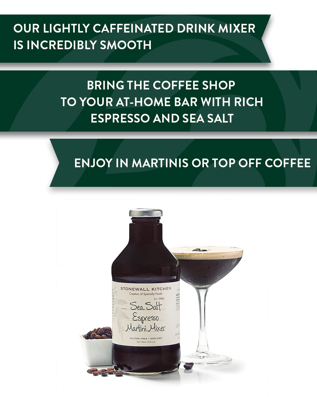 Stonewall Kitchen Mezclador de Martini Espresso con sal marina, 24 oz