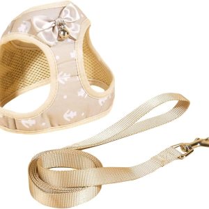 QWINEE Lindo arnés para perro chaleco con correa, diseño de lazo de campana, arnés para cachorros y gatos, juego de correa para perros pequeños y QWINEE Lindo arnés para perro chaleco con correa, diseño de lazo de campana, arnés para cachorros y gatos, juego de correa para perros pequeños y