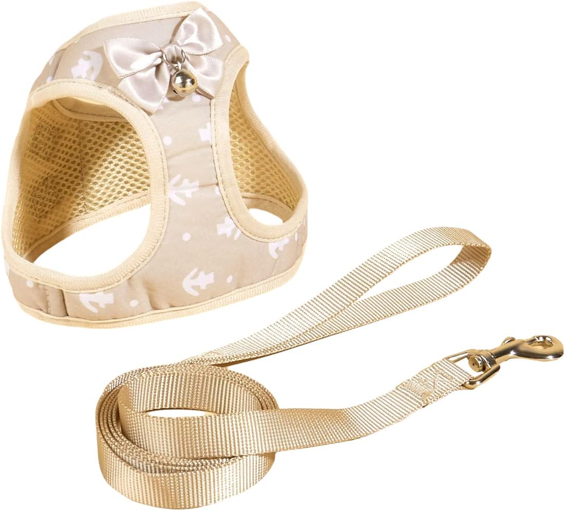 QWINEE Lindo arnés para perro chaleco con correa, diseño de lazo de campana, arnés para cachorros y gatos, juego de correa para perros pequeños y