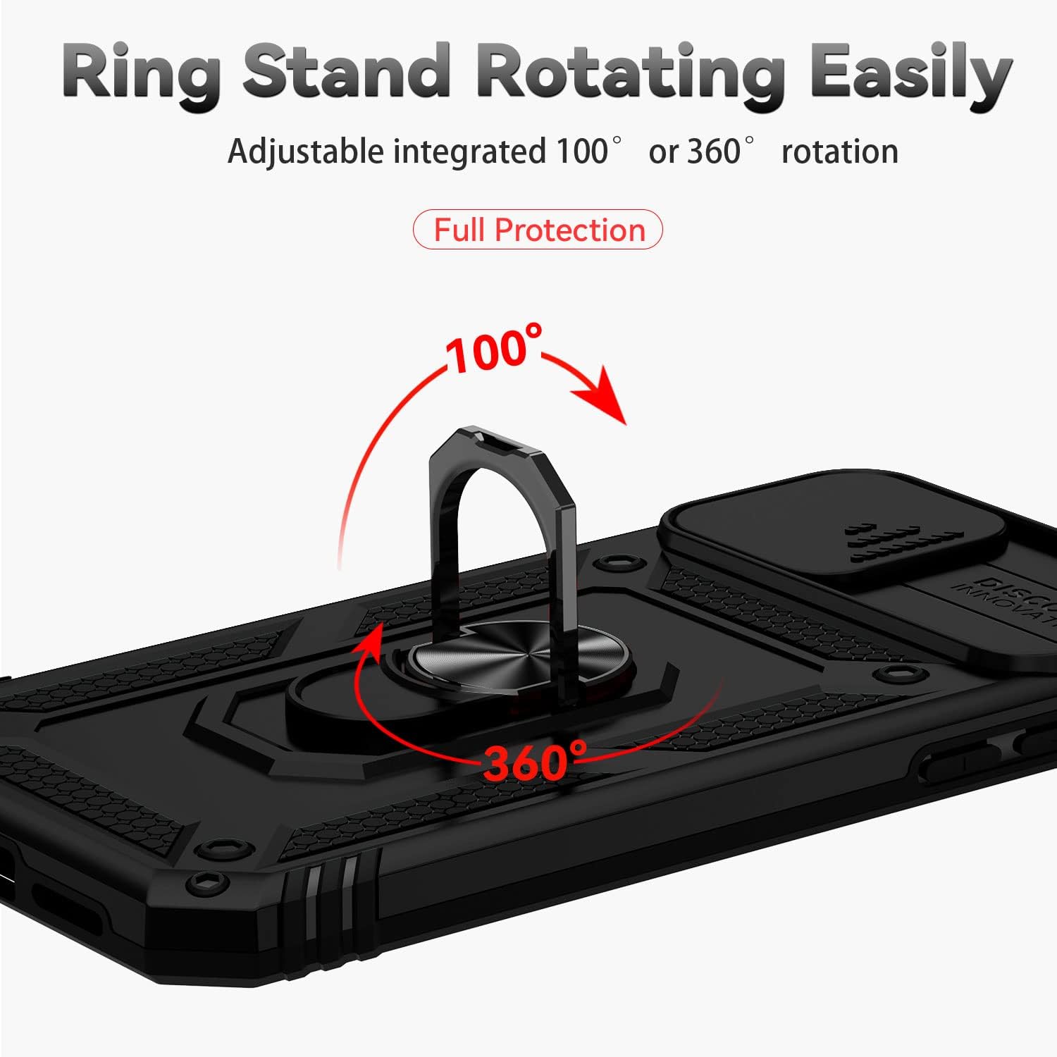 Funda para iPhone X, iPhone Xs, con protector de pantalla de cámara deslizante HD, protección de cámara soporte giratorio magnético funda protectora