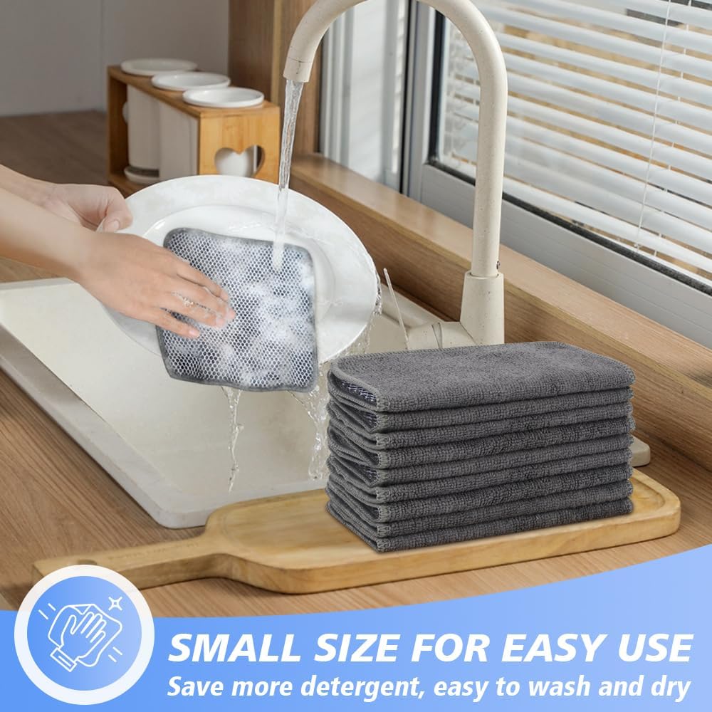 KinHwa Paños de cocina para platos, paños de microfibra absorbentes de secado rápido, trapos de cocina con lado de limpieza de poliéster, ideal para
