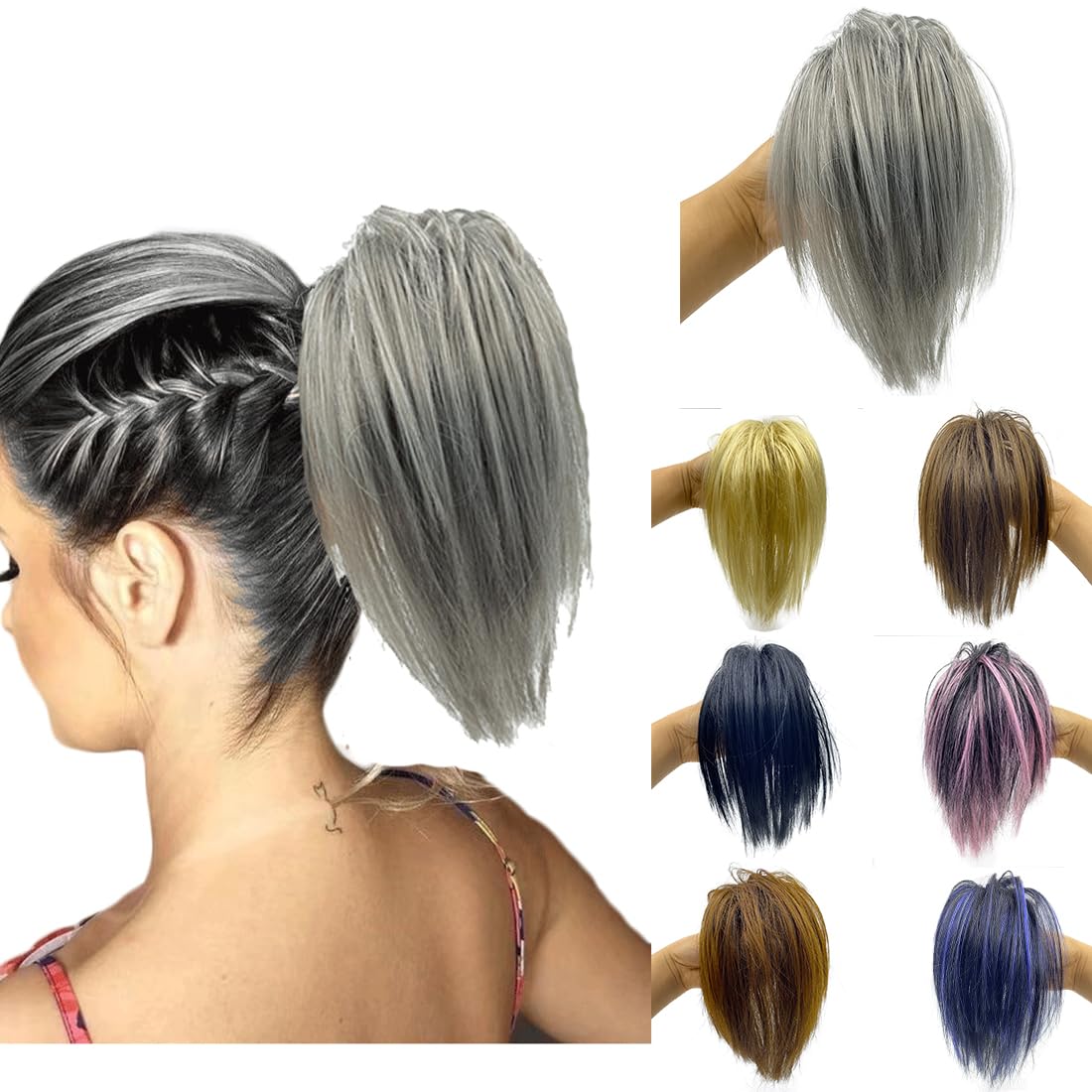 Extensión de cabello desordenado con reflejos, cola de caballo con garra, pieza de cabello elástico con cordón sintético, extensión de moño para
