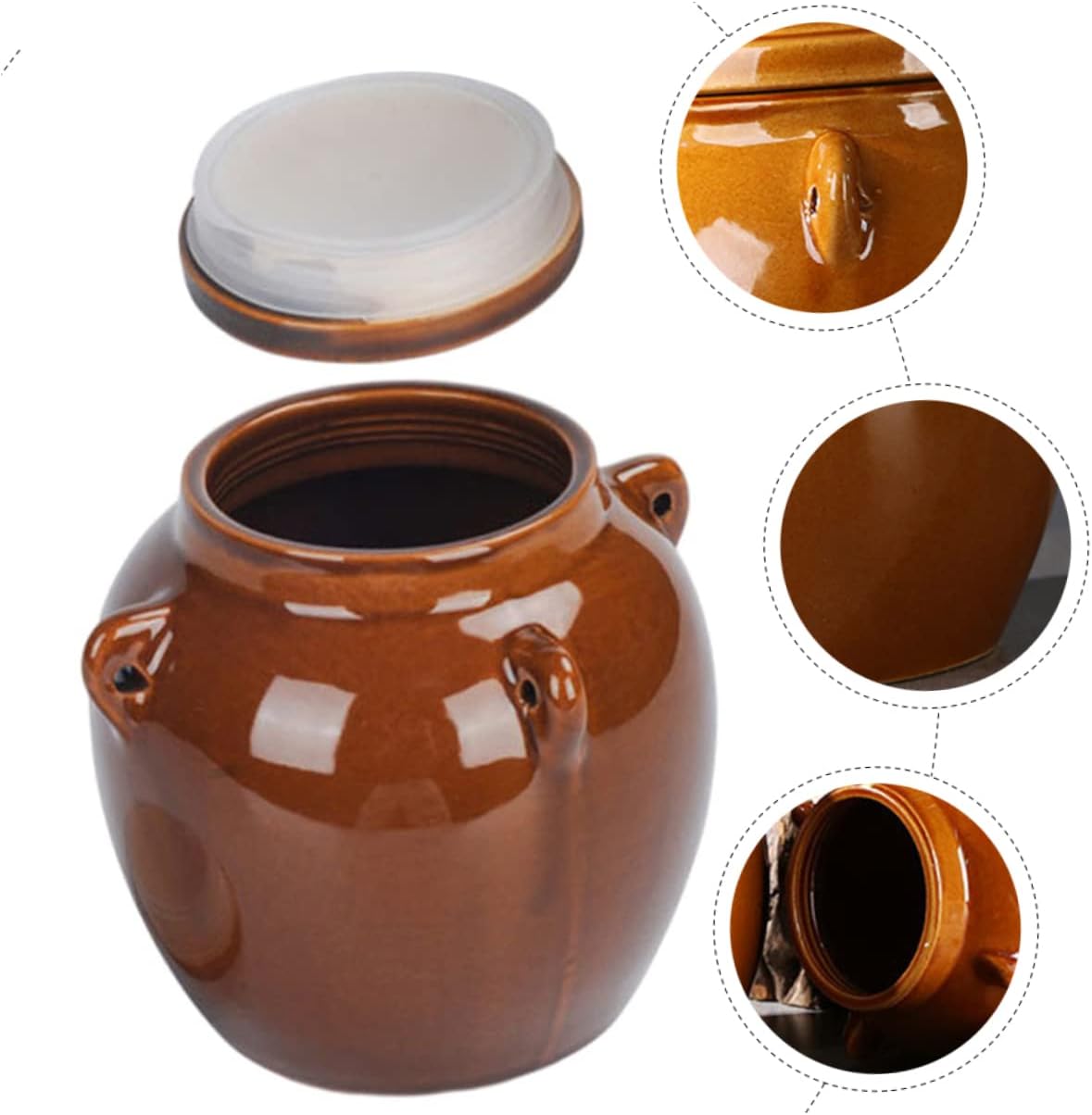 YARNOW Olla de decapado Tarro de cerámica hermético Kimchi coreano Recipientes de comida china con tapa Recipiente pequeño de cerámica Contenedores