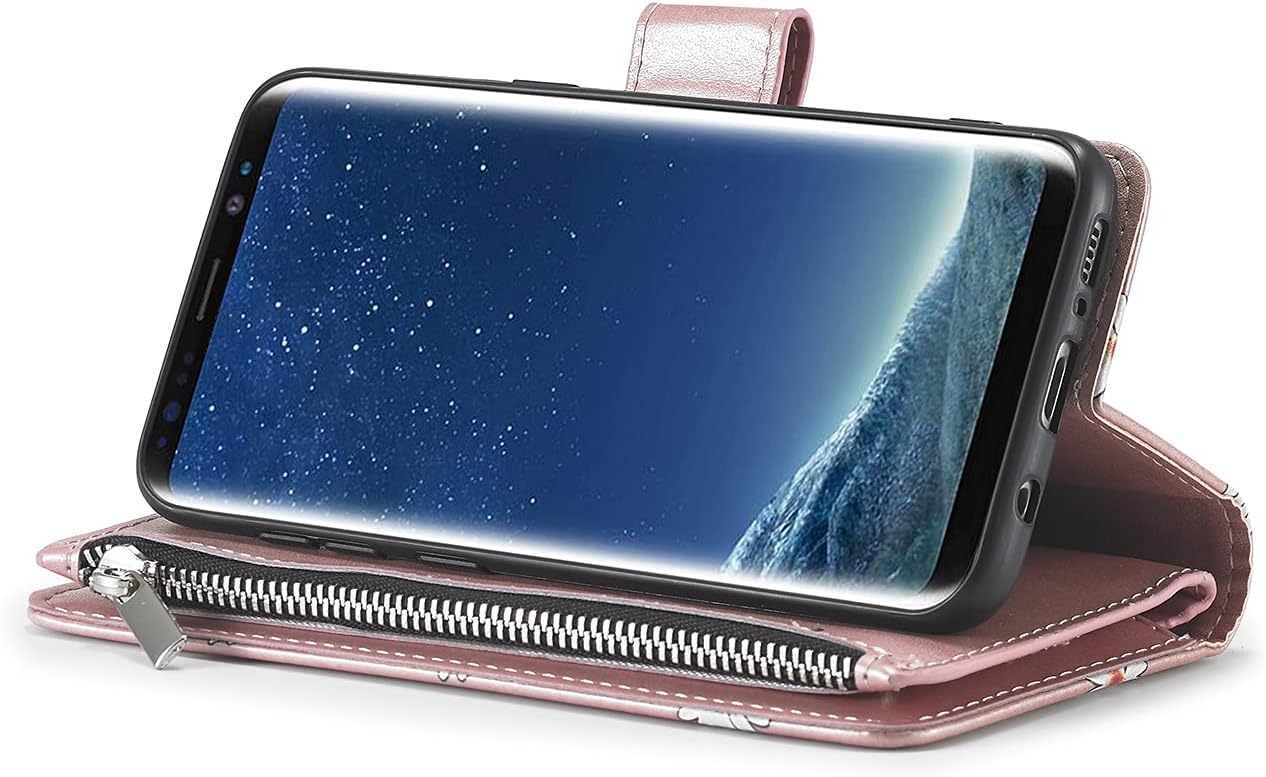 UEEBAI Funda tipo cartera para Samsung Galaxy S9 Plus, funda de piel sintética, cierre magnético, bolsillo con cremallera, ranuras para tarjetas con