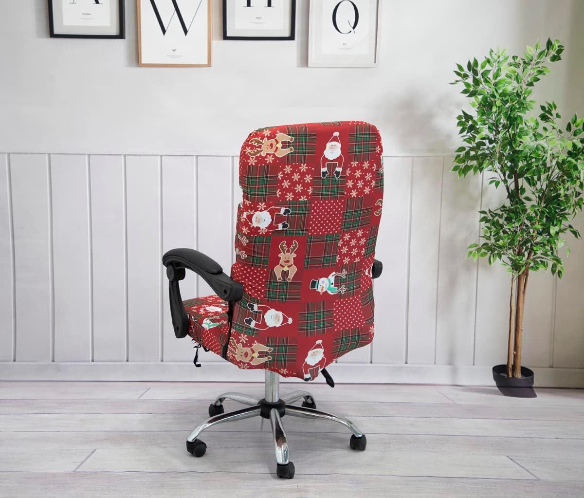 Funda para silla de oficina de Navidad, universal, extraíble, lavable, antipolvo, con estampado de Papá Noel, renos, copos de nieve, estrellas
