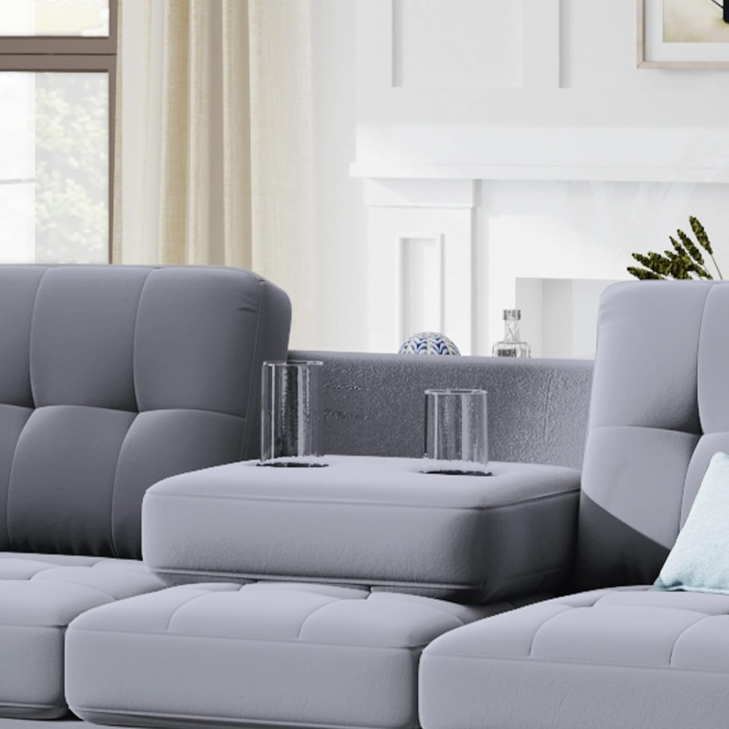 Sofá modular modular, muebles de sala de estar modernos con diván reversible, sofá tapizado de terciopelo en forma de L con otomana de
