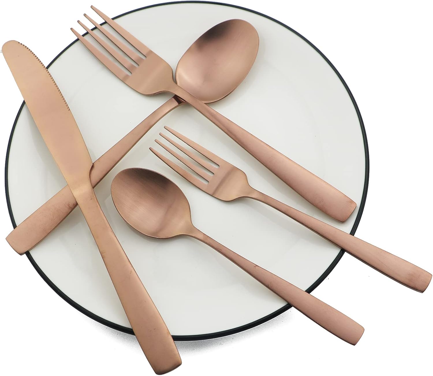 JASHII Juego de cubiertos con bandeja, 20 piezas de acero inoxidable cuadrado cubiertos servicio para 4, acabado mate, utensilios de alimentación