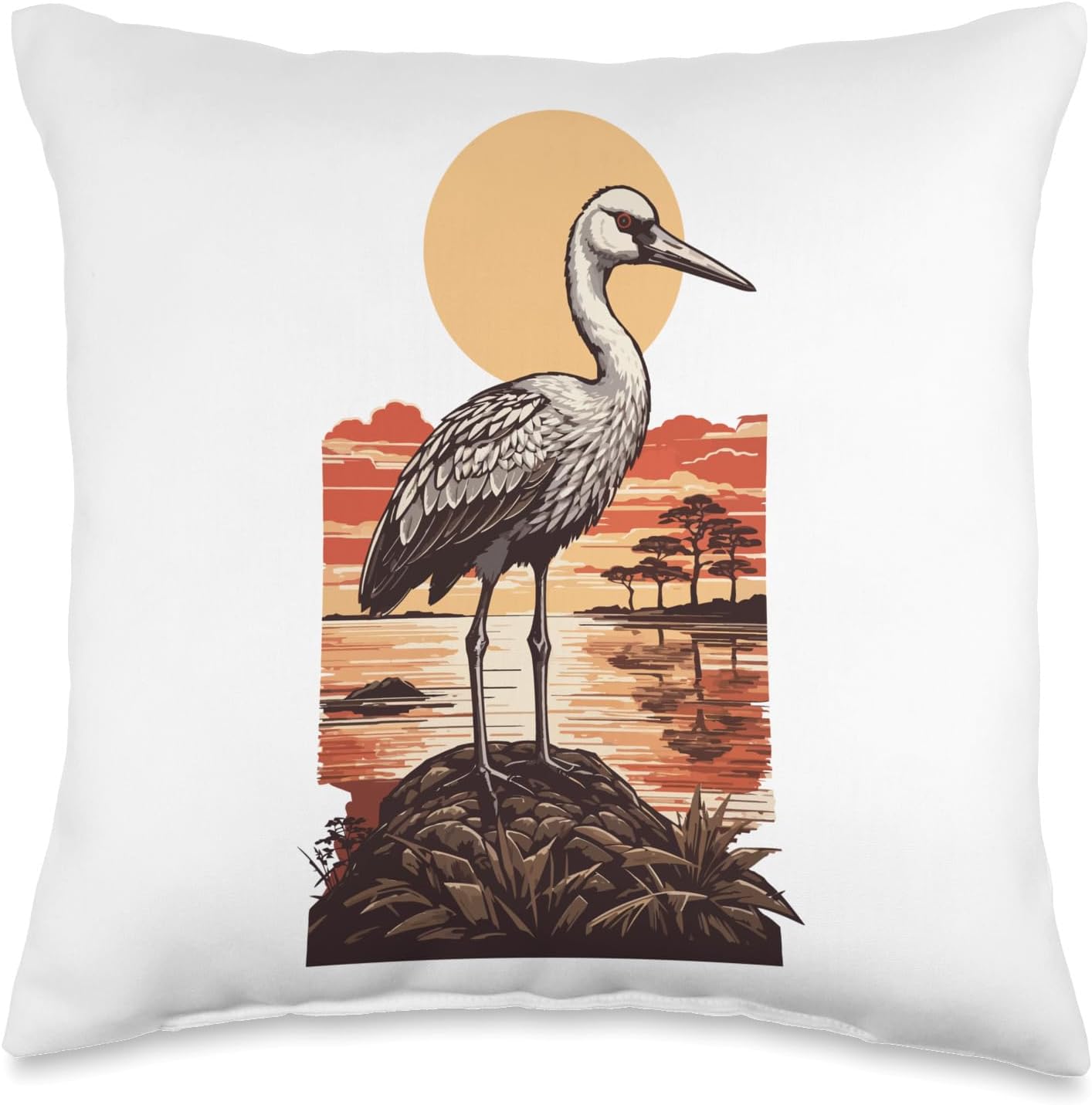Flügel Feder Vogel Kunst Kranich Farbholzschnitt Ornithologist Crane Bird Design Asian Art Style Throw Pillow, 16×16, Multicolor