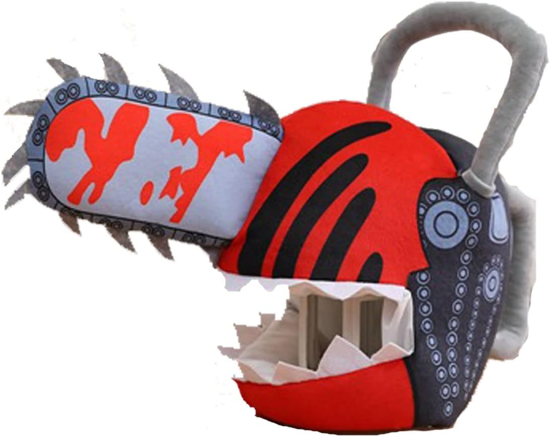 Edlike Máscara de hombre de motosierra de anime con sierra de mano, motosierra de sangre Denji casco de felpa para Halloween, fiesta de cumpleaños,