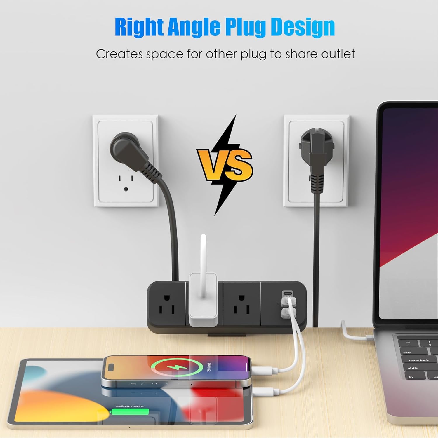 Regleta de alimentación con abrazadera de escritorio con 2 puertos USB-A y 1 USB-C, 3 salidas de CA, cable de 6 pies, se adapta a borde de mesa de