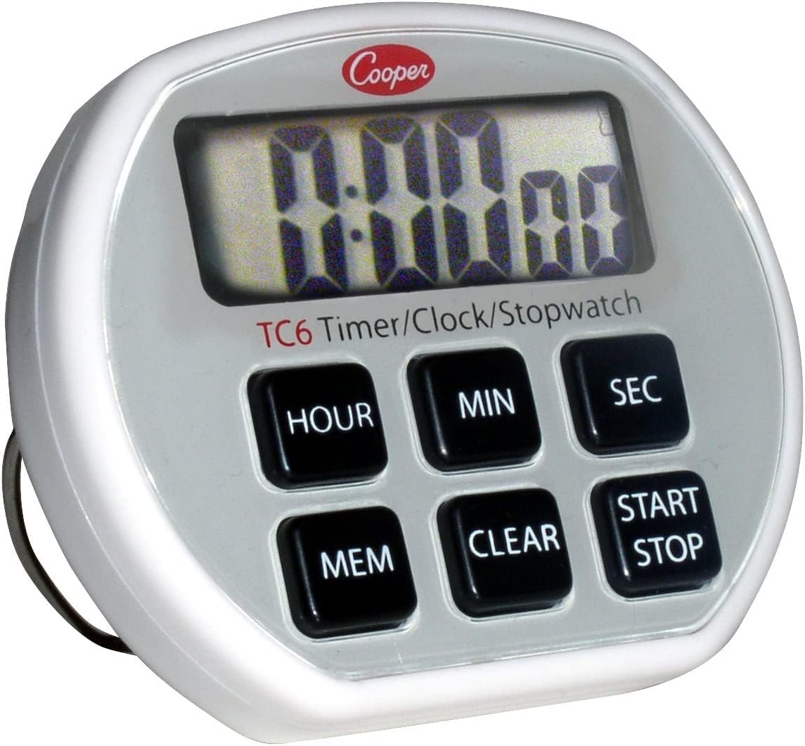 Cooper-Atkins Temporizador digital  reloj  cronómetro con funda a prueba de salpicaduras, rango de unidad de 24 horas, plata, 2.75 x 2.375 x .75