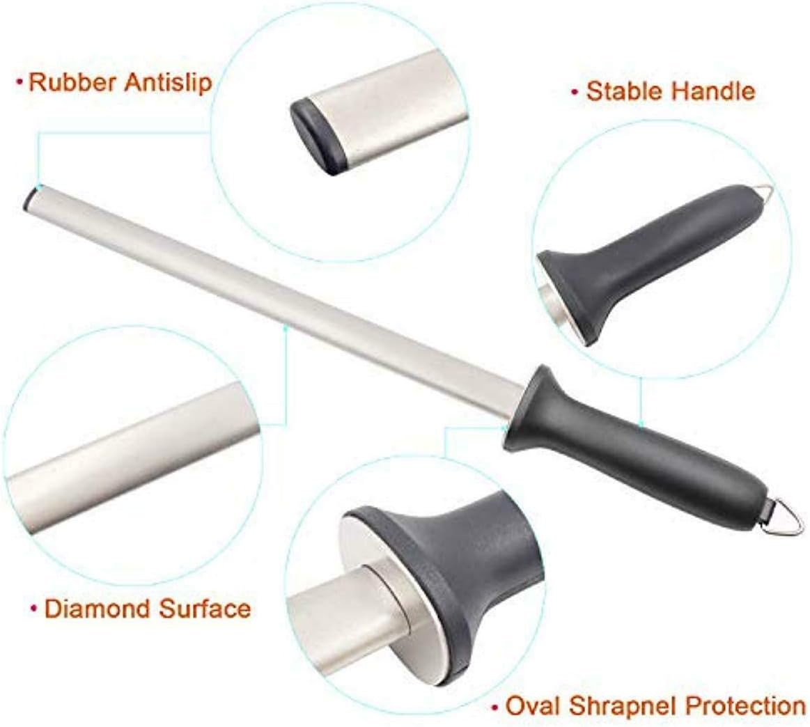 Varilla afiladora de cuchillos profesional de acero al carbono con diamante de 10 pulgadas  Cocina, hogar o caza  Master Chef, Hunter o Home Gourmet