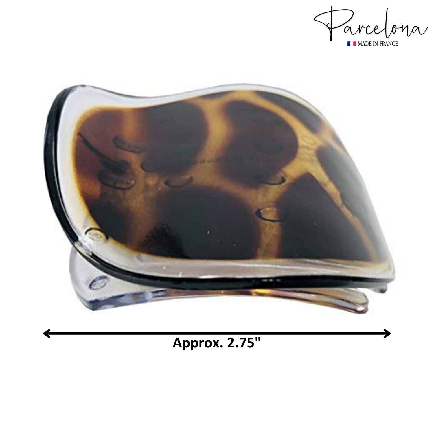 Parcelona France Onde Leopard Tortoise Shell Clear Celluloid Side Slide en agarre seguro pinza de pelo fino de pato para yoga -2 34 pulgadas