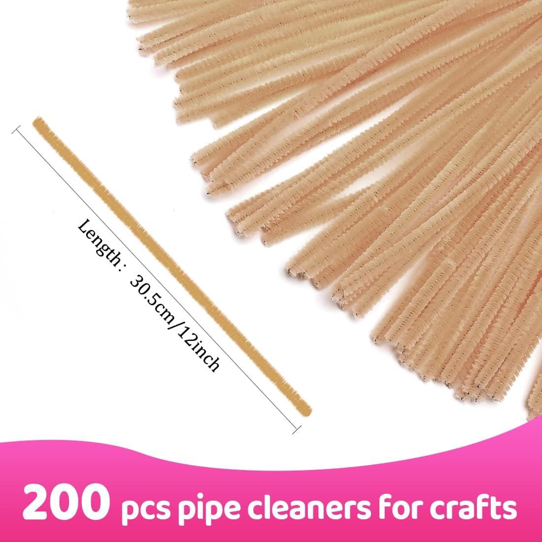 Praisebank Limpiadores de tuberías para manualidades (200 piezas en color de piel), limpiadores de tuberías de 12 pulgadas de largo, limpiadores de