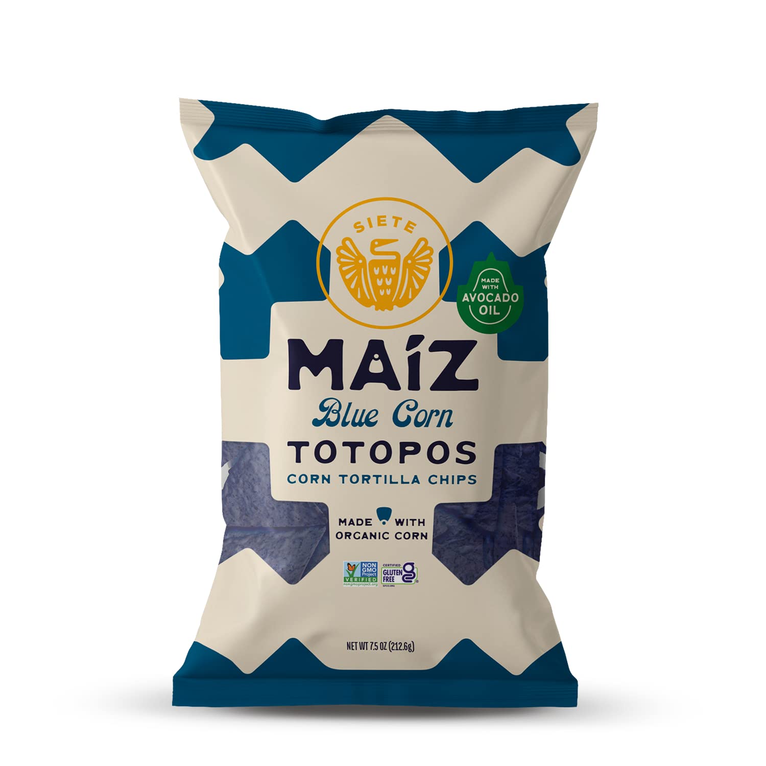 Siete Maiz Totopos Chips de tortilla de maíz  Maíz azul  Sin gluten  Snacks veganos  Sin OMG y chips de maíz orgánico  Hecho con aceite de aguacate