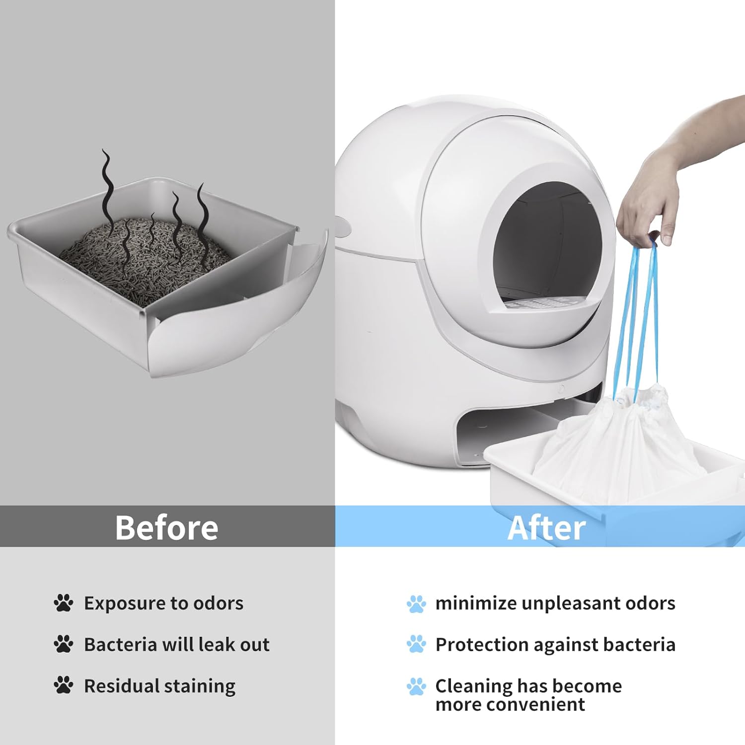 120 forros extra grandes para caja de arena para gatos, bolsas para receptáculos de basura para gatos Cleanpethome autolimpiante