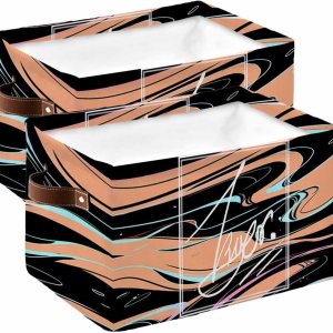 Cesta de almacenamiento de moire naranja y verde azulado para organizar estantes, cajas de almacenamiento plegables con asa, arte abstracto moderno Cesta de almacenamiento de moire naranja y verde azulado para organizar estantes, cajas de almacenamiento plegables con asa, arte abstracto moderno