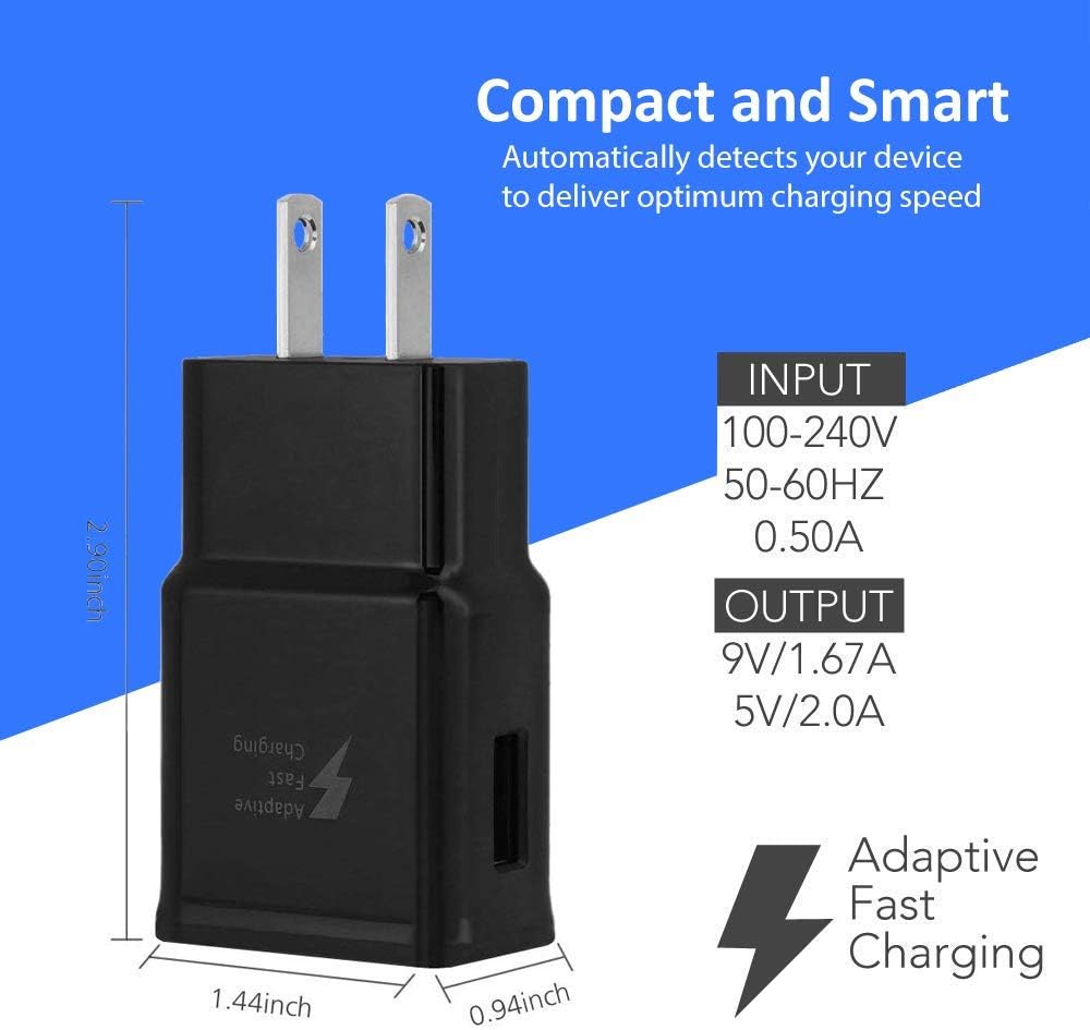 Samsung – Cargador de pared adaptativo de carga rápida con cable micro USB 2.0 de 5 pies  4.9 ft, compatible con Samsung Galaxy S7S7 ES6S6 ES5
