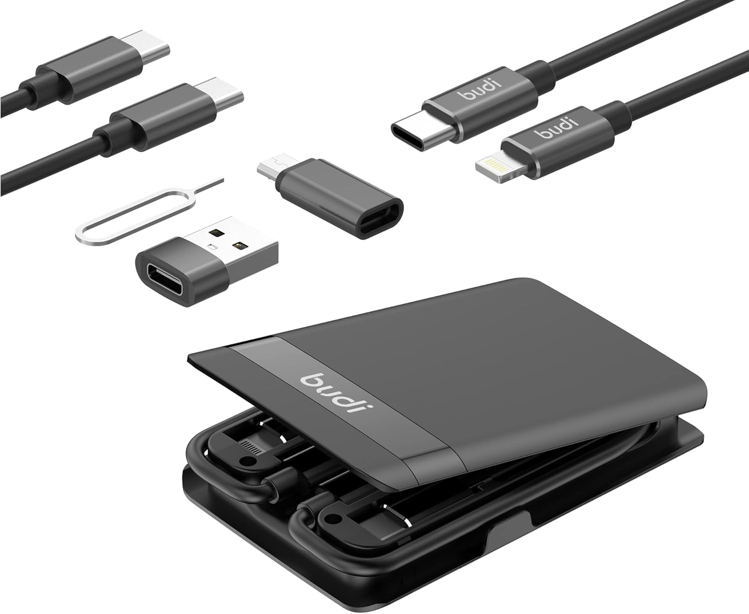 BUDI Cable USB tipo C certificado MFi y 3 tipos de adaptadores USB, juego de combinación de adaptador USB, convertidor de cable, caja de