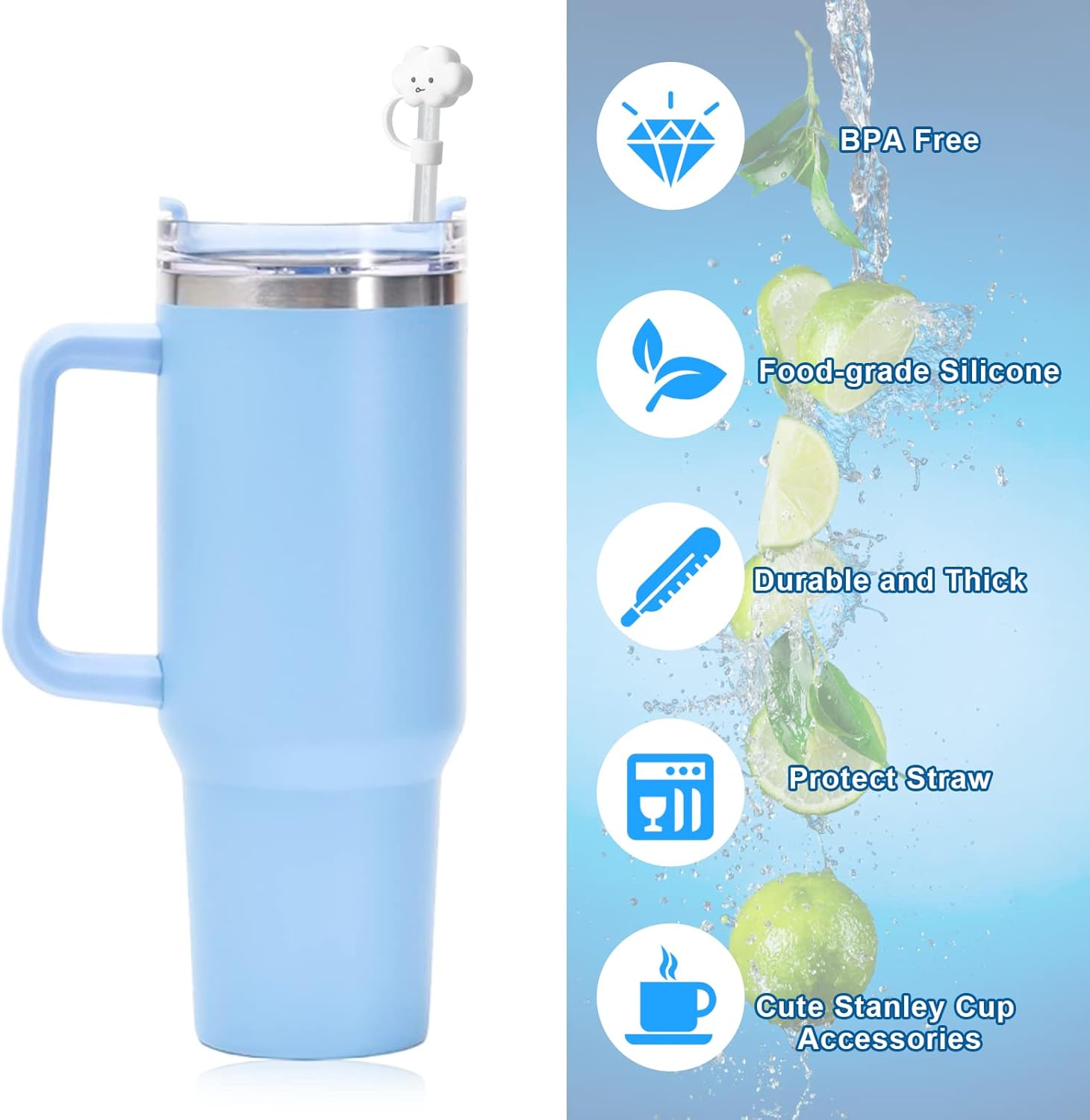 Funda de popote compatible con vaso Stanley de 30 y 40 onzas, 4 tapas grandes para popotes de nube para accesorios de copa Stanley, protector de