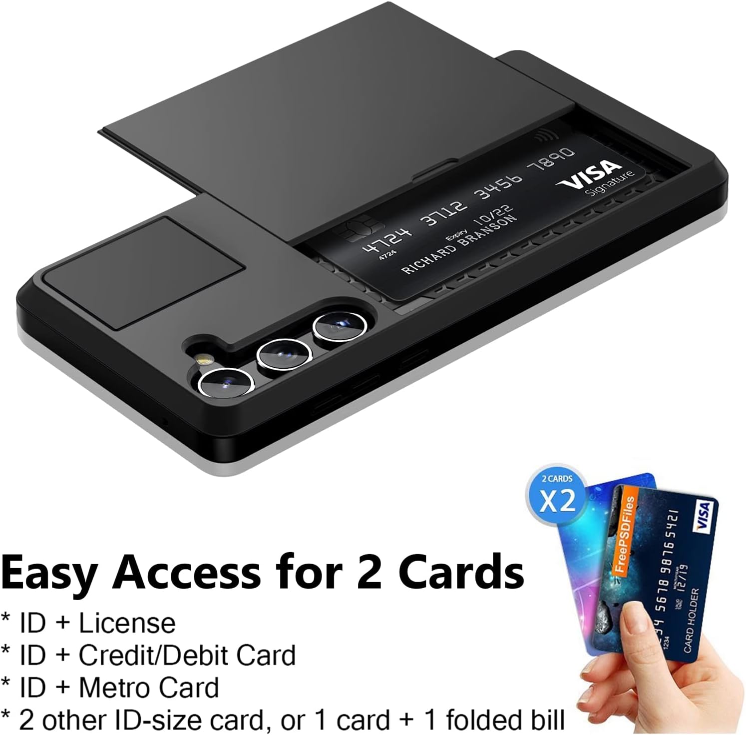 Vofolen Funda para Samsung Galaxy S23, tarjetero para tarjeta de crédito, ranura para identificación, puerta corredera, bolsillo oculto, para