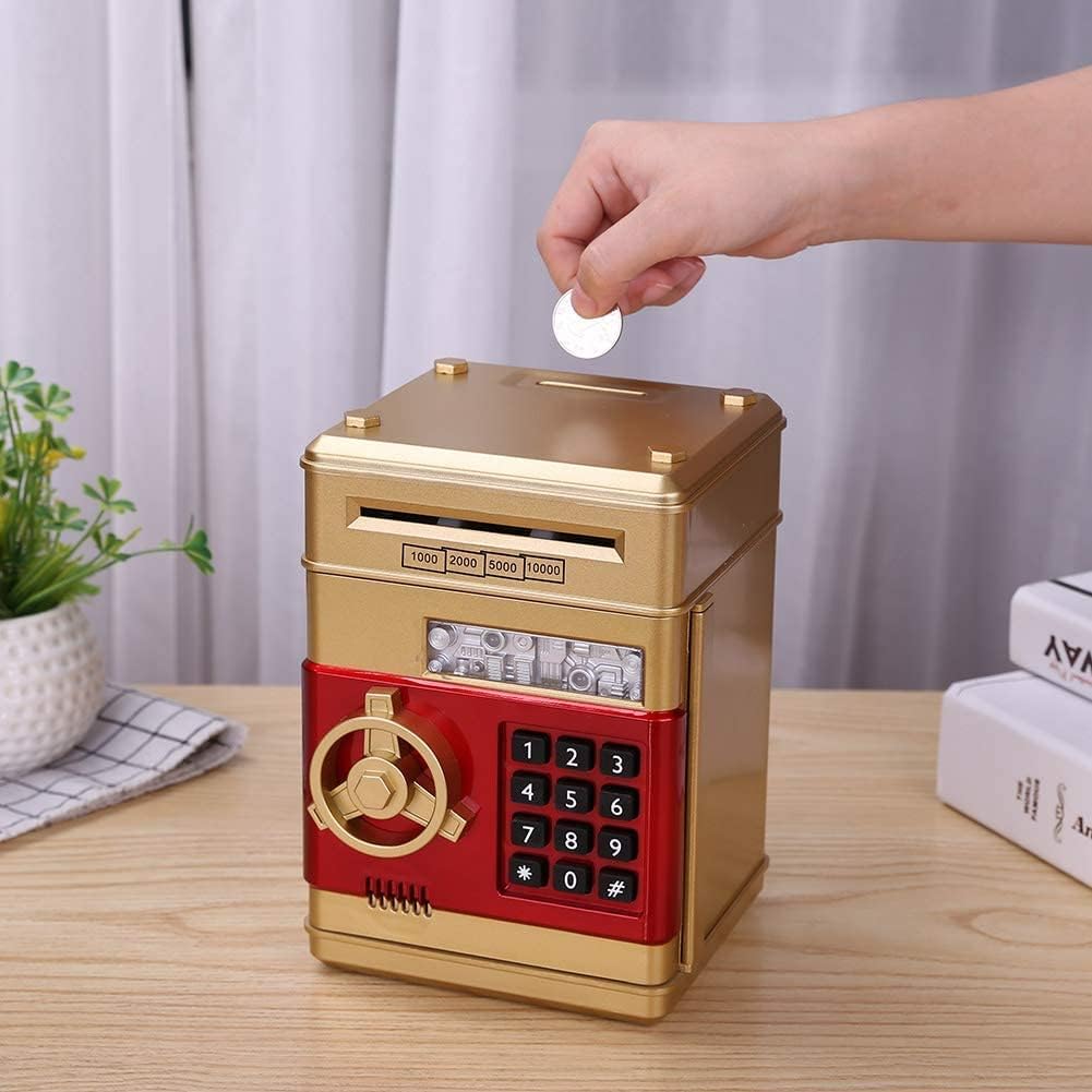 PowerKing Alcancía de cajero automático electrónico con contraseña, caja fuerte de ahorro de voz de dibujos animados panda hucha para niños de 3