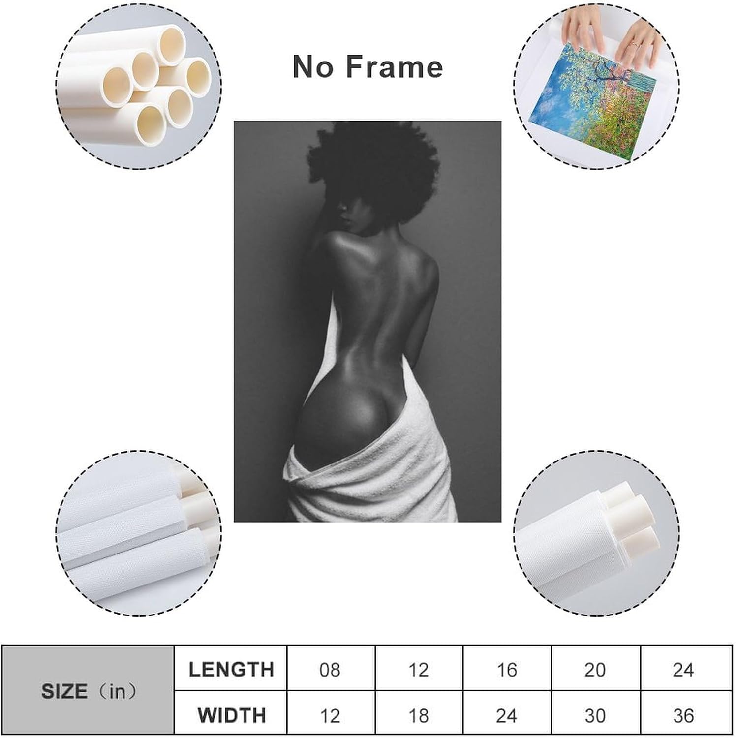 MQISNOHA Póster de arte de pared sexy de mujer negra negra afroamericana, pinturas artísticas en lienzo, decoración de pared, decoración del hogar,