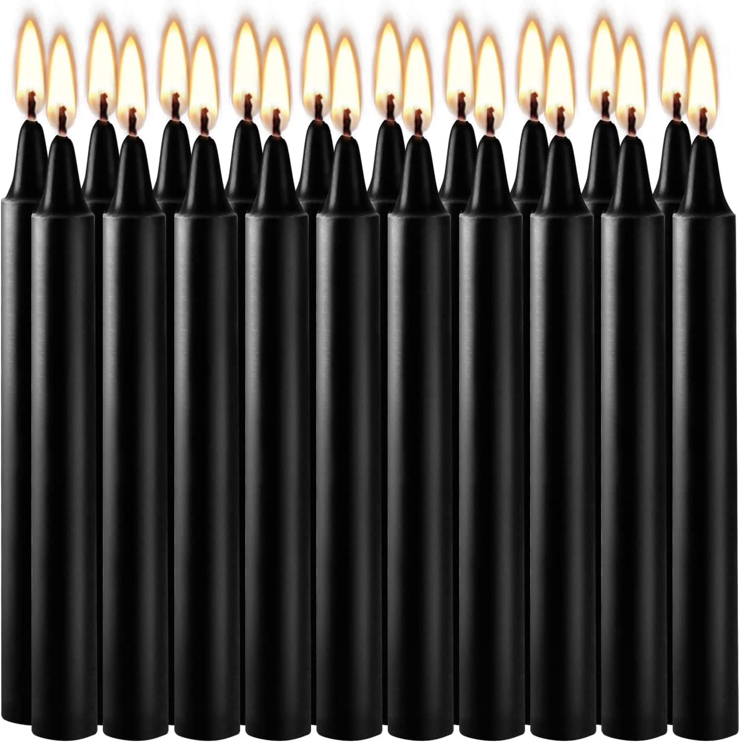Vela cónica sin goteo de 4 pulgadas (negro), juego de 20 unidades, vela sin humo para Halloween, cena, fiesta, shabat, 1.5 horas