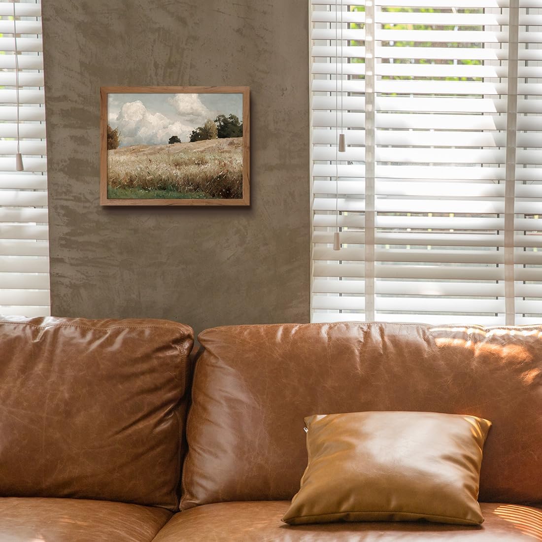 JOWOROLO The Vast Grassland – Arte de pared enmarcado para decoración de habitación, lienzo de nube blanca para sala de estar y accesorios, pintura