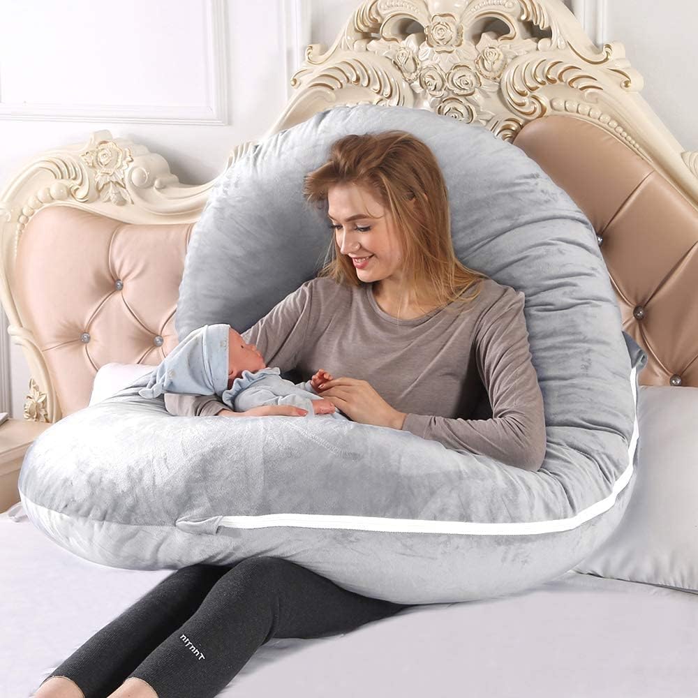 yoyomax Almohadas de embarazo, en forma de C, almohada de maternidad de cuerpo completo, almohada de embarazo de espuma viscoelástica con funda de