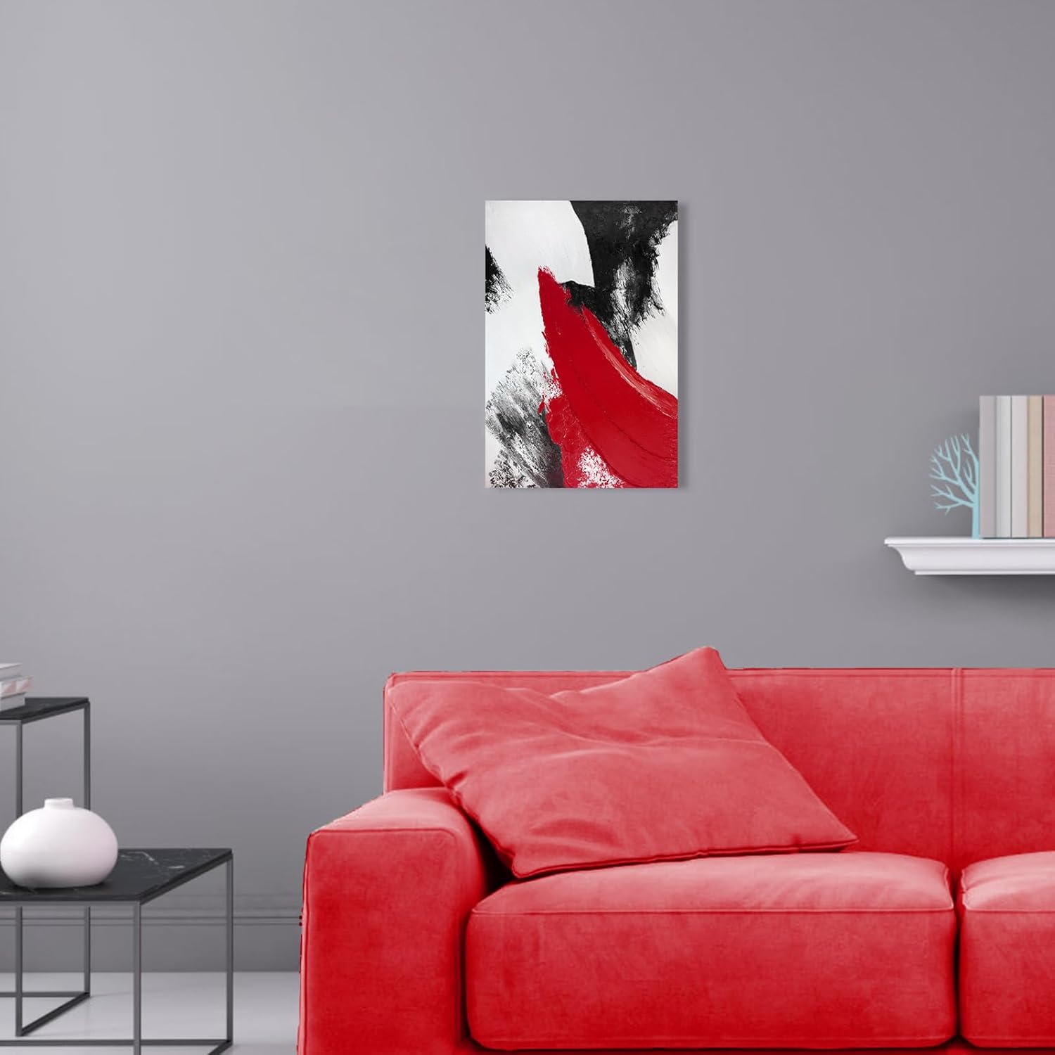 YPY Lienzo abstracto rojo para la pared moderno y minimalista en blanco y negro, póster impreso para sala de estar, dormitorio, baño, oficina,