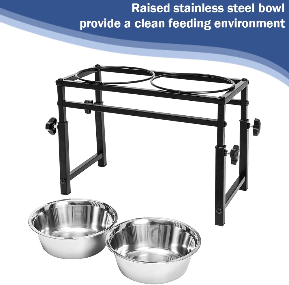 SCENEREAL Cuencos elevados ajustables para mascotas con 2 cuencos para perros, comedero elevado de acero inoxidable para mascotas, estación de