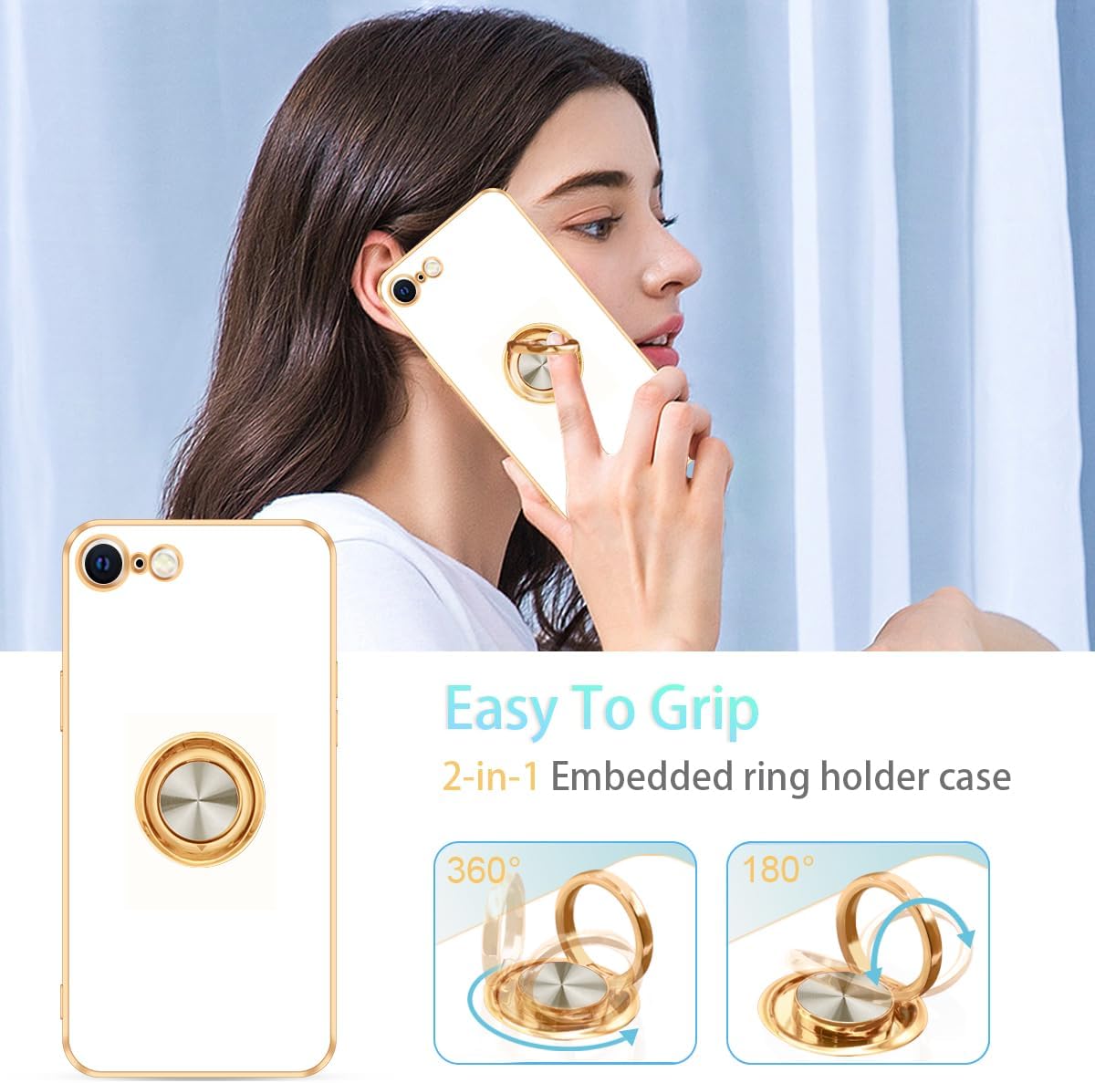 Fingic Funda para iPhone SE 20222020, iPhone 87 con soporte de anillo de 360 soporte magnético para automóvil Soporte magnético para automóvil,