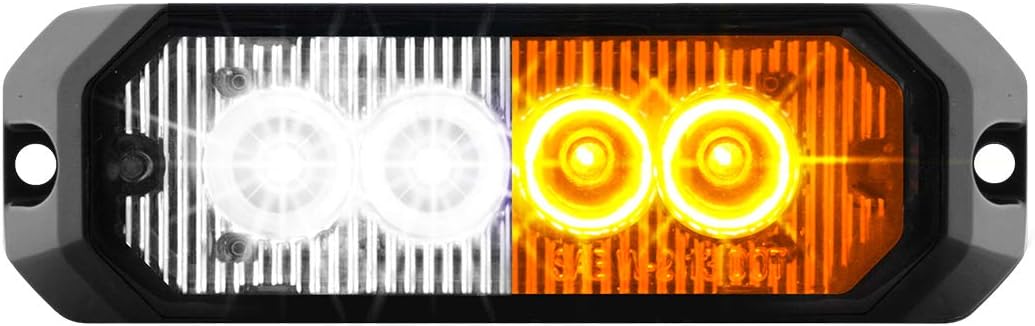 GG Grand General 81809 Luz estroboscópica LED blanca y ámbartransparente (4 pulgadas rectangular ámbar y blanco 4, 14 modos, 9  36 V)