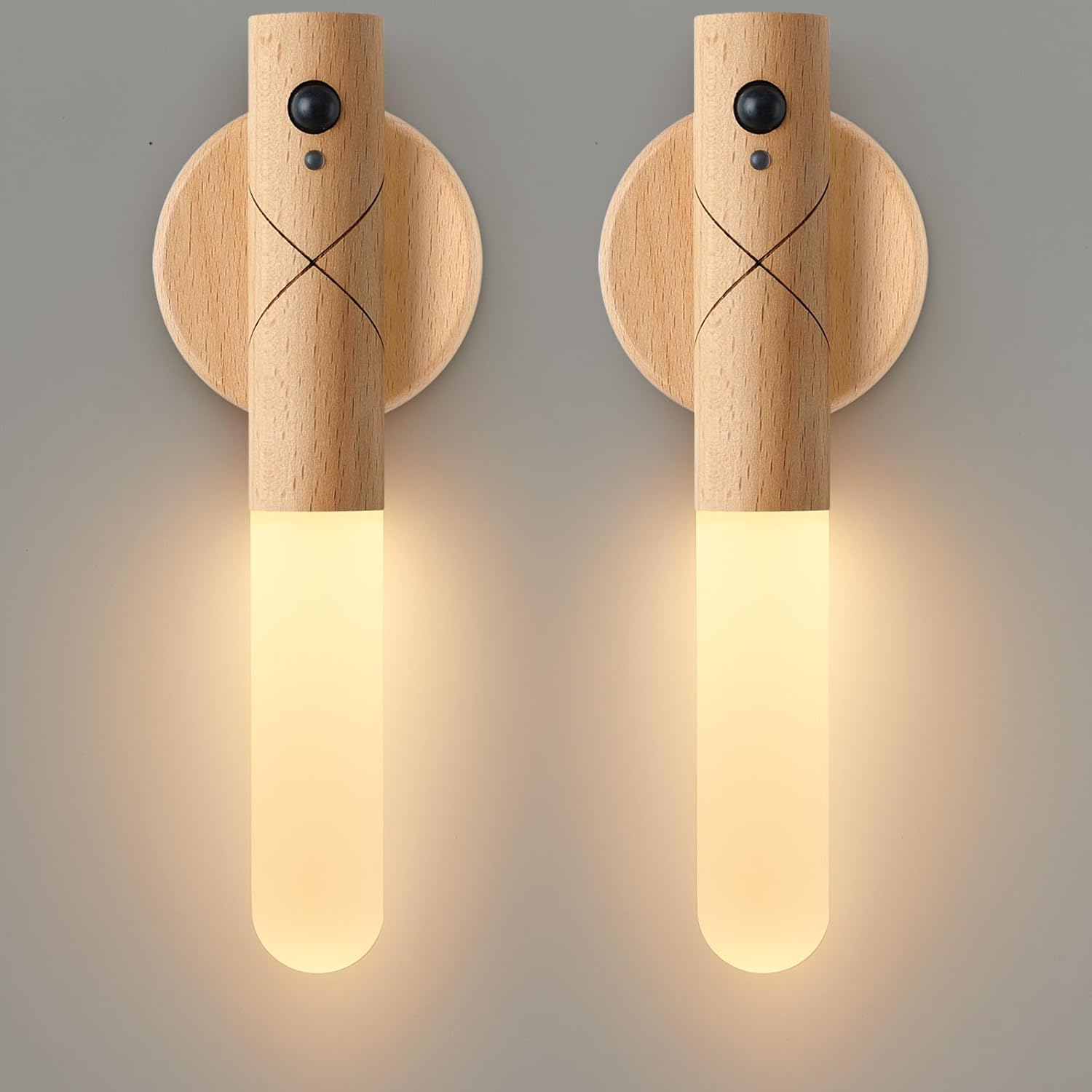 Juego de dos apliques de pared a pilas, sensor de movimiento, luz nocturna, cuerpo magnético, luces de pared recargables a pilas, luces de pared