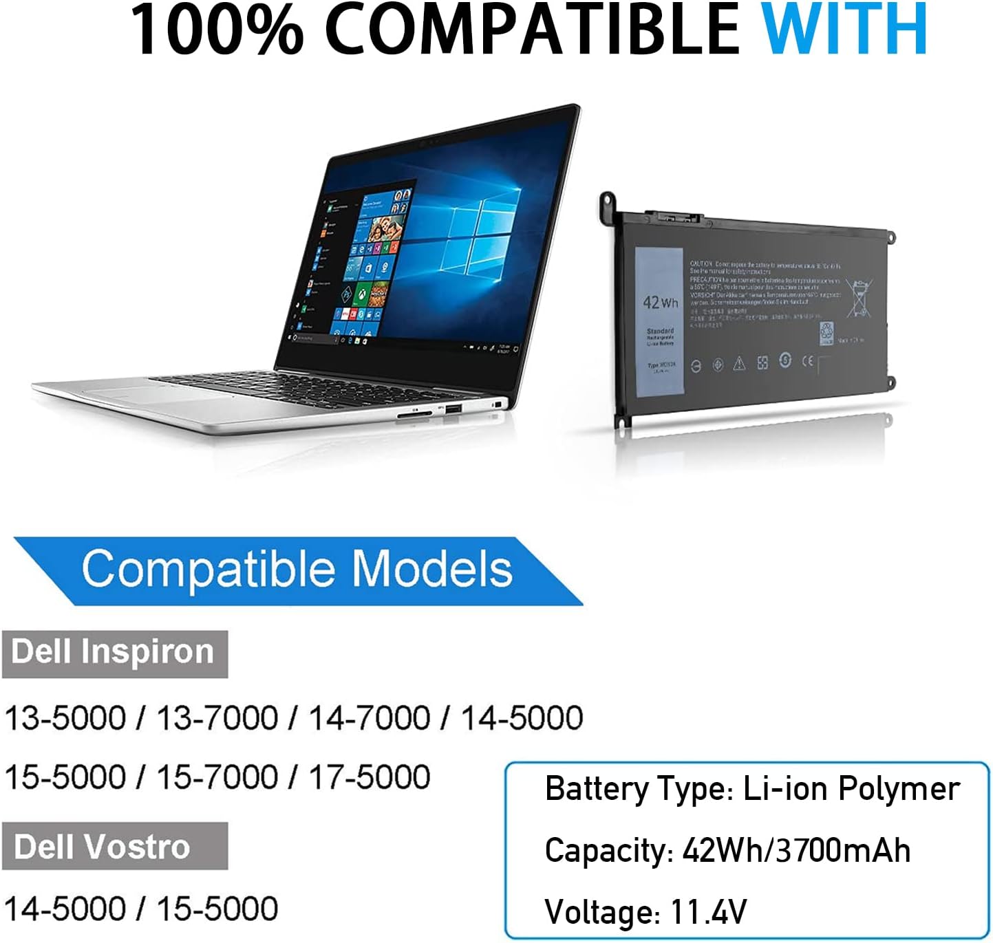 WDX0R – Batería para portátil Dell Inspiron 15 5000 7000 Series 15 5567 7579 5565 5568 5570 5578 5578 5579 7560 7570 7586 7573 13 5560 7570 7586