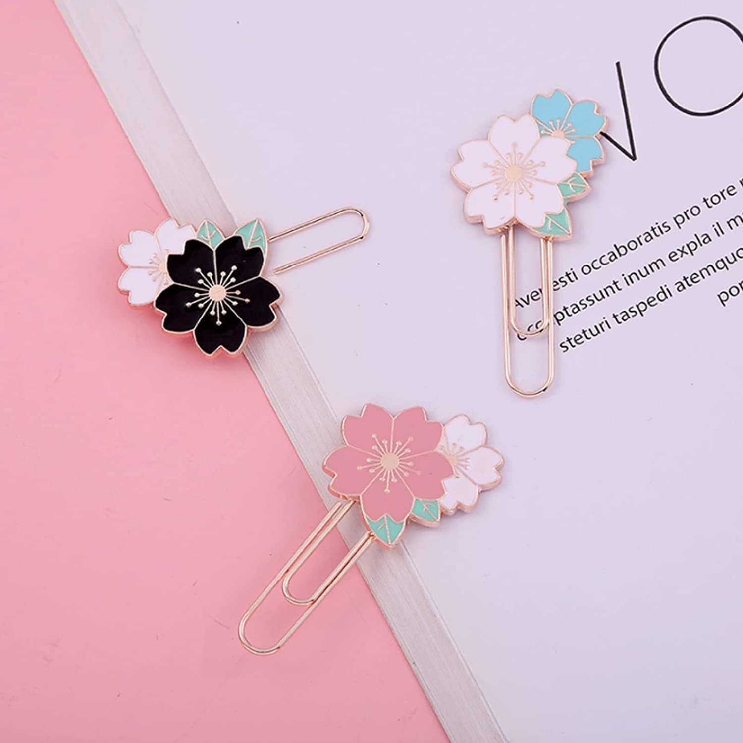 7 clips de papel de cerezo con diseño de flores, bonitos y coloridos girasoles, margaritas y Sakura, accesorios para suministros de oficina,