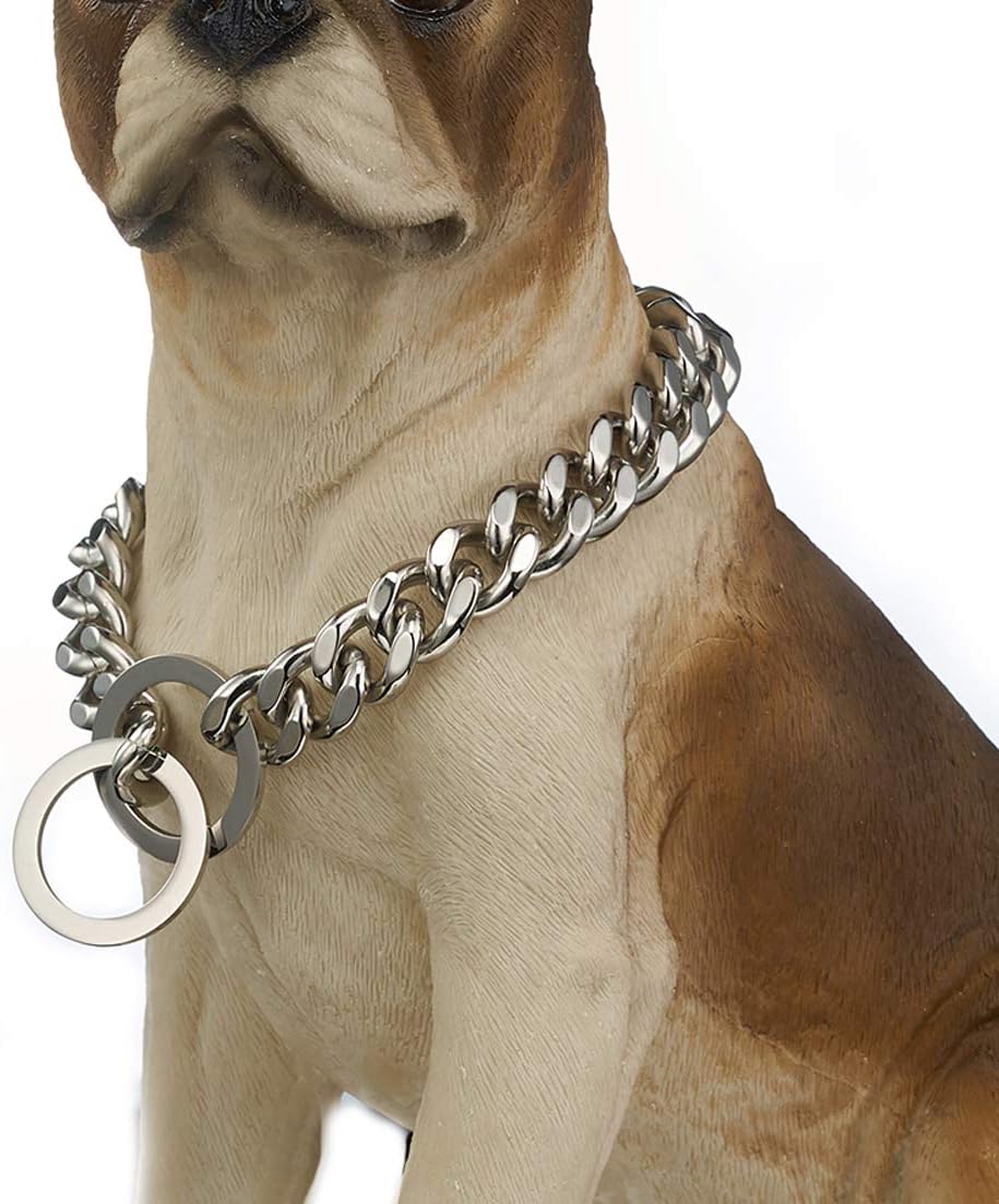 Collar de cadena para perro, acero inoxidable doradoplateado, 0.47 pulgadas de ancho, cadena de eslabones cubanos para perros, collares de