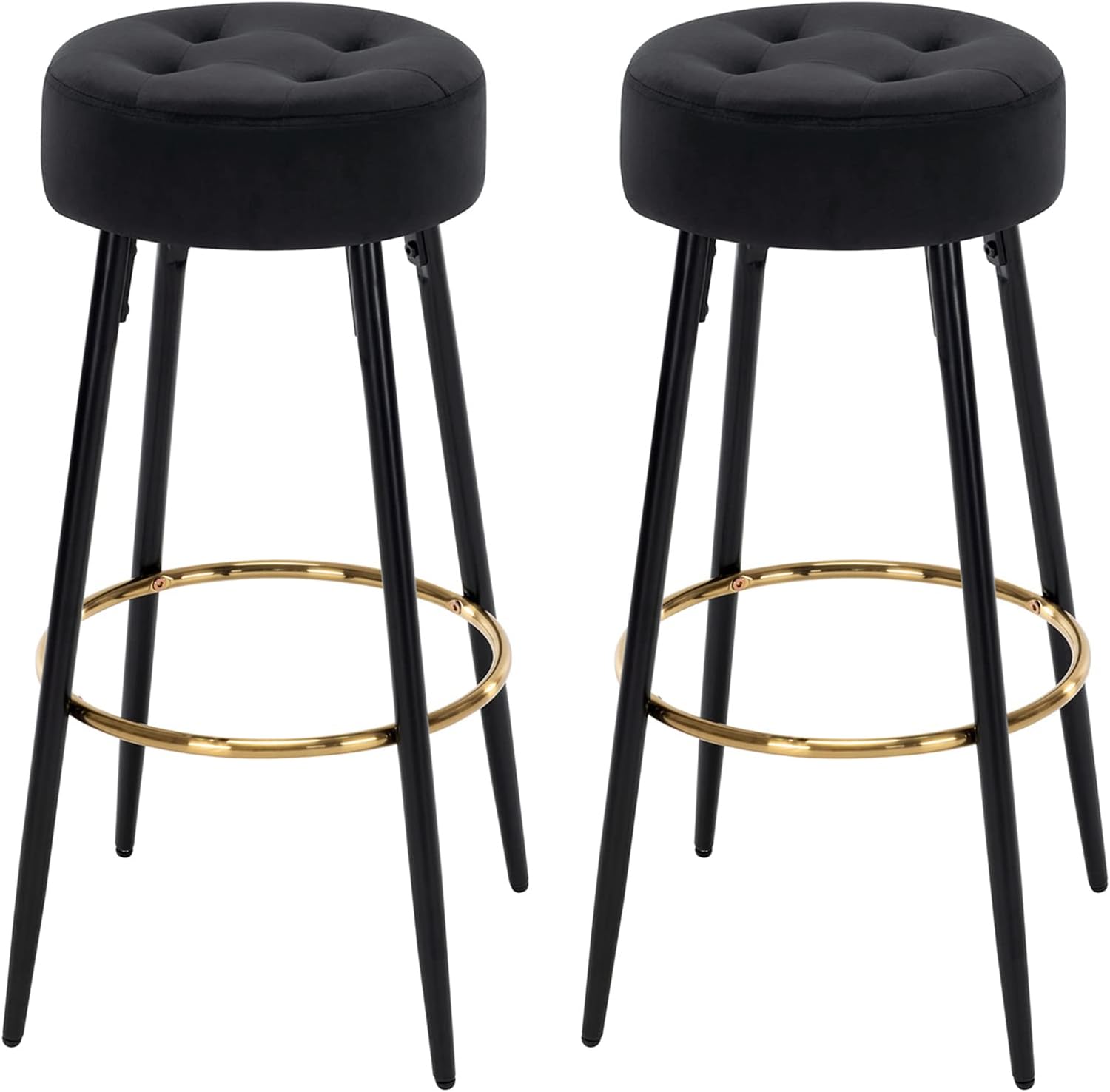 Furnimart Juego de 2 taburetes de bar redondos modernos de 30 pulgadas, taburete tapizado para silla de comedor con reposapiés dorado para isla de
