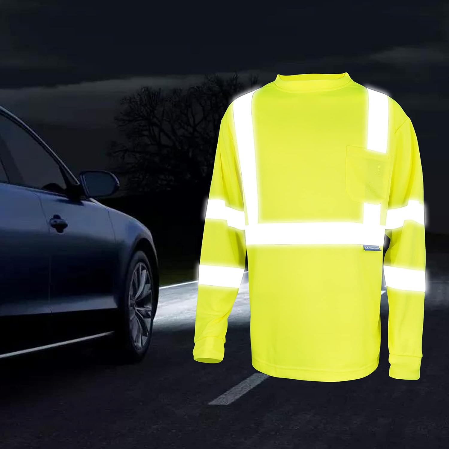 Camiseta de seguridad de manga larga de alta visibilidad, reflectante, transpirable, para trabajo, almacén, construcción, clase 3