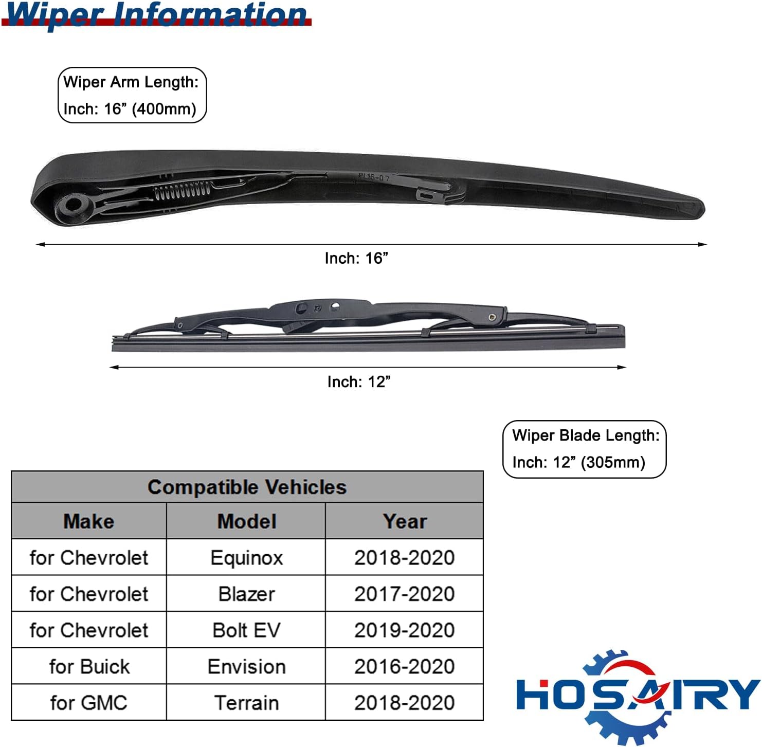 Juego de limpiaparabrisas trasero para Buick Envision 2016-2020, para GMC Terrain 2018-2020, para Chevy Blazer Bolt EV Equinox 2017-2020 Conjunto de