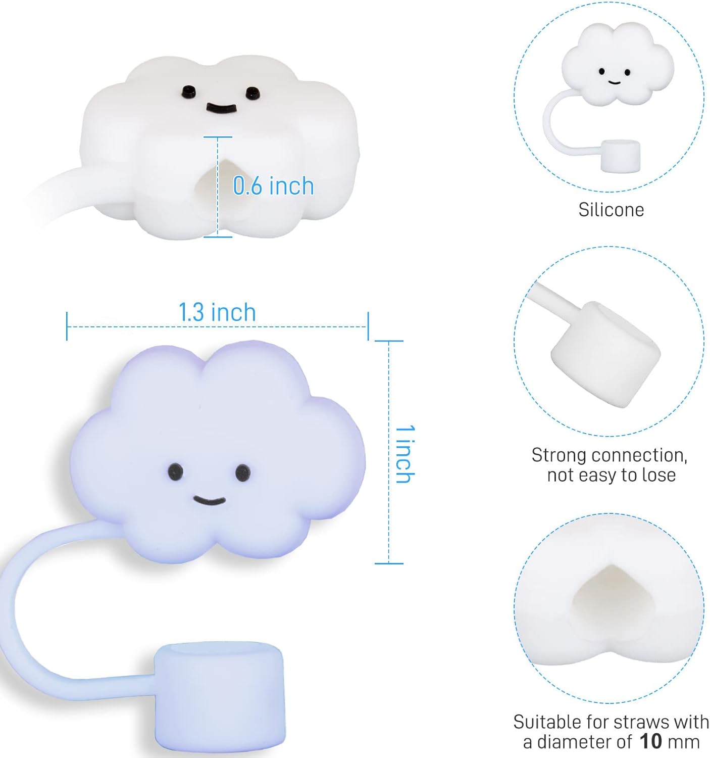 Paquete de 3 unidades compatibles con vasos Stanley de 30 y 40 onzas, fundas de paja en forma de nube de 0.394 pulgadas, bonitas fundas de silicona