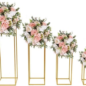 4 piezas de centro de mesa de flores de boda para arreglos florales, centros de mesa de jarrón dorado para mesa de boda, jarrones rectangulares de 4 piezas de centro de mesa de flores de boda para arreglos florales, centros de mesa de jarrón dorado para mesa de boda, jarrones rectangulares de