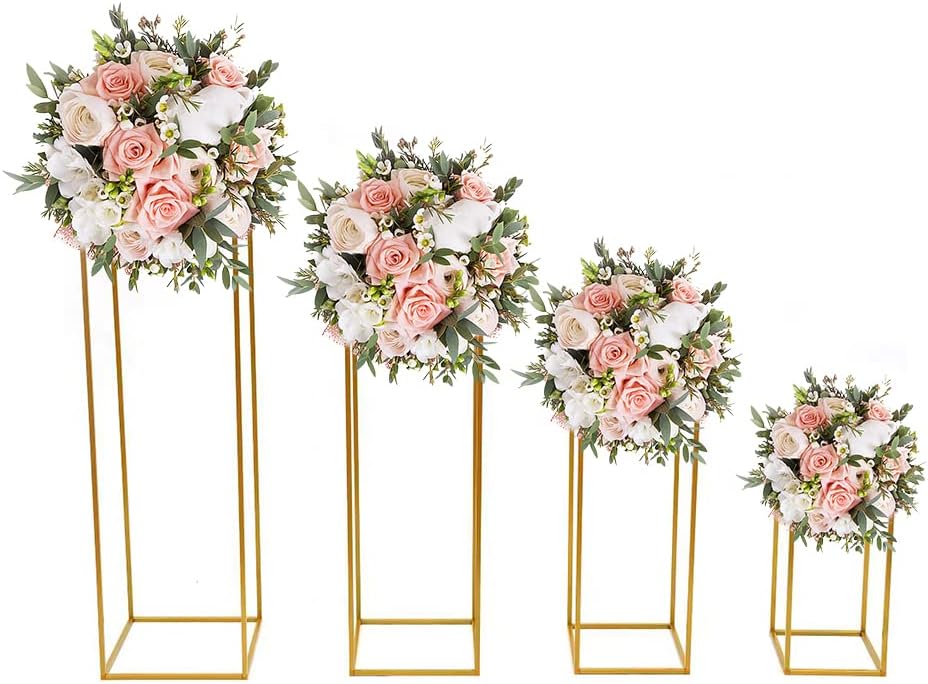 4 piezas de centro de mesa de flores de boda para arreglos florales, centros de mesa de jarrón dorado para mesa de boda, jarrones rectangulares de